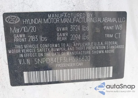 2020 Hyundai Elantra Sel из США, поврежденный, VIN 5NPD84LF3LH596620